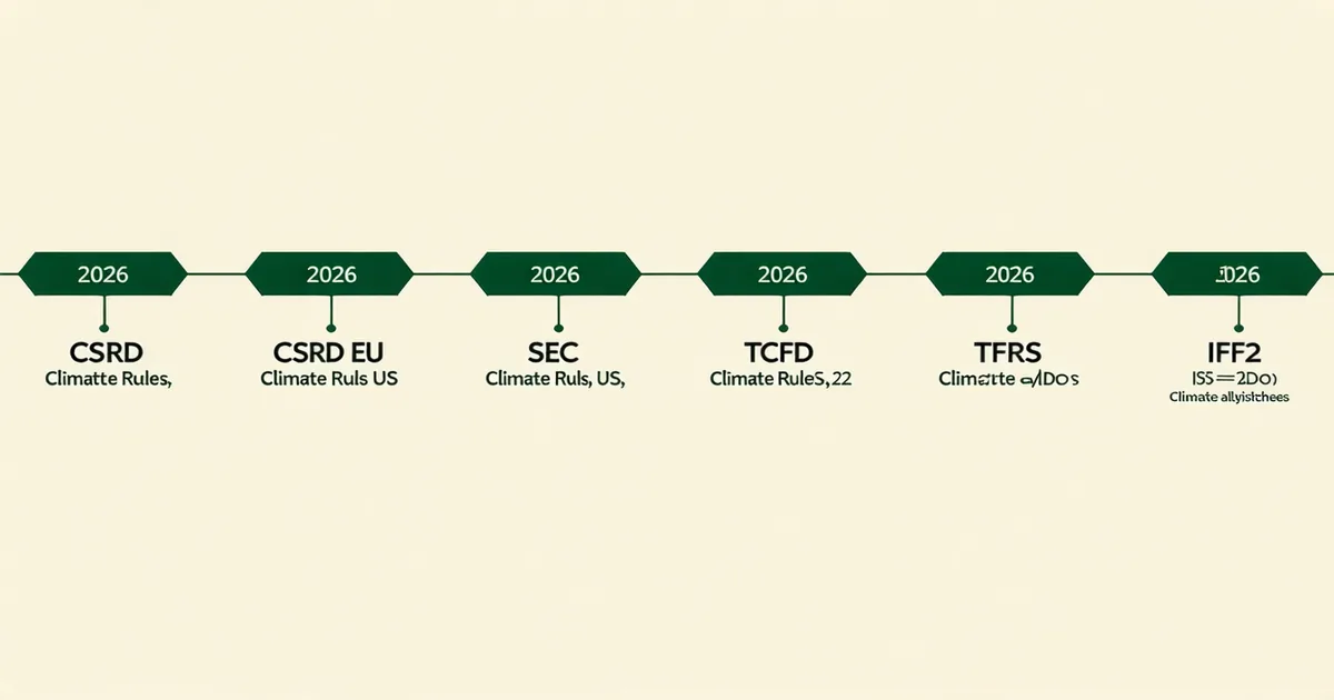 2026 carbon regulation landscape showing CSRD SEC TCFD and IFRS S2 frameworks