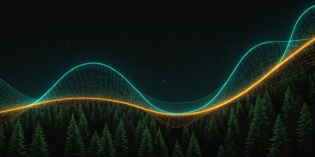 Abstract net-zero trajectory visualization with declining emission curve