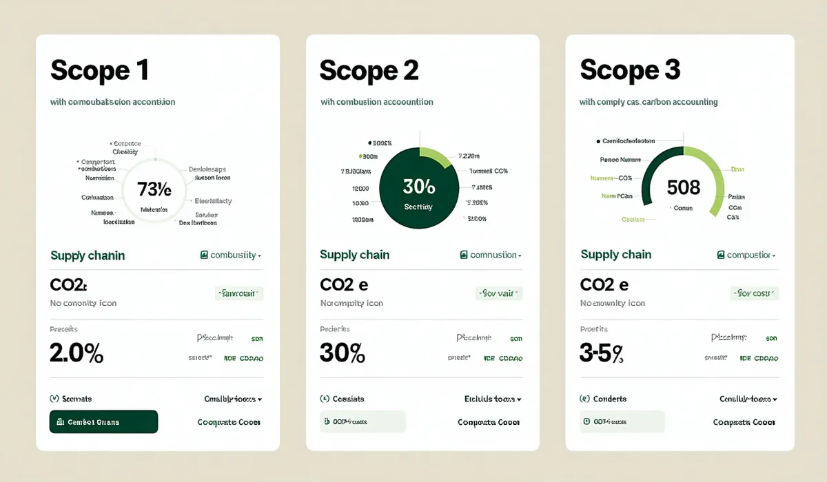 Product interface showing carbon emissions broken into Scope 1 direct emissions, Scope 2 purchased energy, and Scope 3 value chain categories